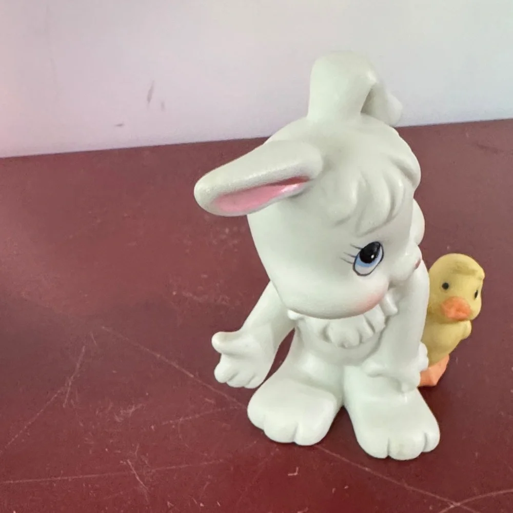 Vintage Homco White and Yellow Ceramic Easter Bunny Figurines 1980’s- 1990’s